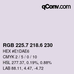 カラーコード: RGB 225.7 218.6 230 | qconv.com