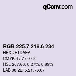 カラーコード: RGB 225.7 218.6 234 | qconv.com