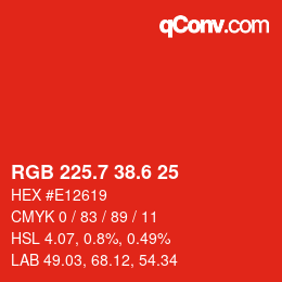 カラーコード: RGB 225.7 38.6 25 | qconv.com