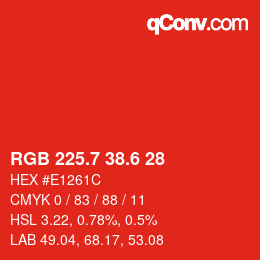 カラーコード: RGB 225.7 38.6 28 | qconv.com
