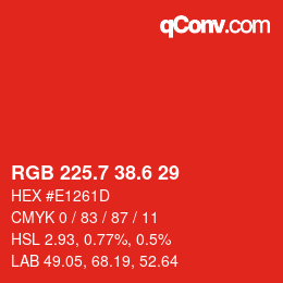 カラーコード: RGB 225.7 38.6 29 | qconv.com