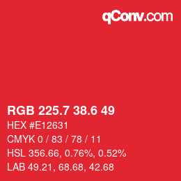 カラーコード: RGB 225.7 38.6 49 | qconv.com
