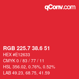 カラーコード: RGB 225.7 38.6 51 | qconv.com