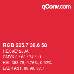 カラーコード: RGB 225.7 38.6 58 | qconv.com
