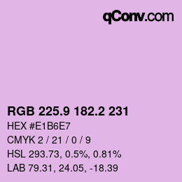 カラーコード: RGB 225.9 182.2 231 | qconv.com