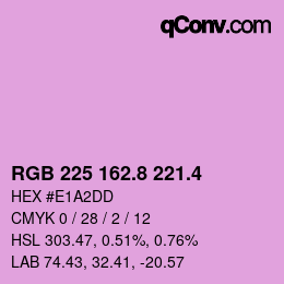 カラーコード: RGB 225 162.8 221.4 | qconv.com