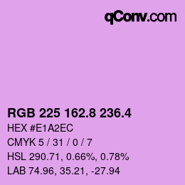 カラーコード: RGB 225 162.8 236.4 | qconv.com