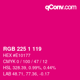 颜色代码: RGB 225 1 119 | qconv.com