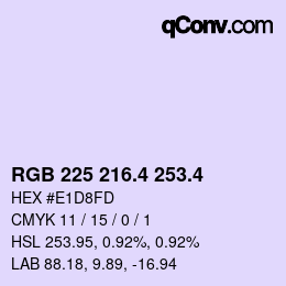 カラーコード: RGB 225 216.4 253.4 | qconv.com