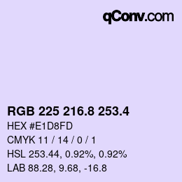 カラーコード: RGB 225 216.8 253.4 | qconv.com