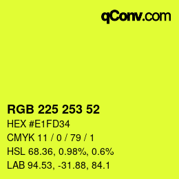 Color code: RGB 225 253 52 | qconv.com