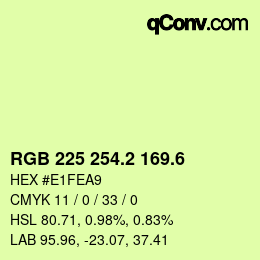 カラーコード: RGB 225 254.2 169.6 | qconv.com