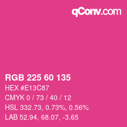 颜色代码: RGB 225 60 135 | qconv.com