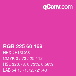 カラーコード: RGB 225 60 168 | qconv.com