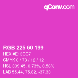 カラーコード: RGB 225 60 199 | qconv.com