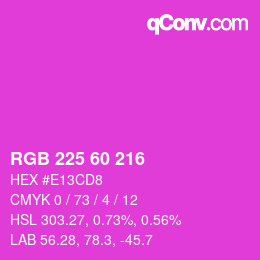 カラーコード: RGB 225 60 216 | qconv.com