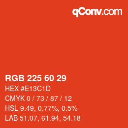 カラーコード: RGB 225 60 29 | qconv.com