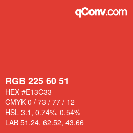 颜色代码: RGB 225 60 51 | qconv.com