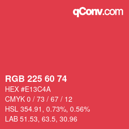 カラーコード: RGB 225 60 74 | qconv.com