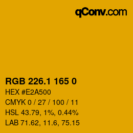 カラーコード: RGB 226.1 165 0 | qconv.com