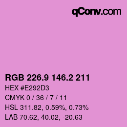 カラーコード: RGB 226.9 146.2 211 | qconv.com