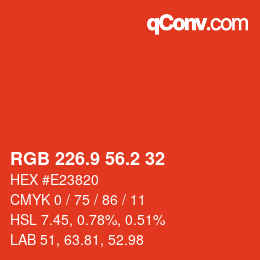 カラーコード: RGB 226.9 56.2 32 | qconv.com