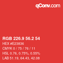 カラーコード: RGB 226.9 56.2 54 | qconv.com