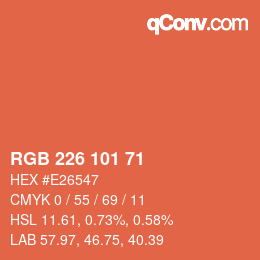 Color code: RGB 226 101 71 | qconv.com