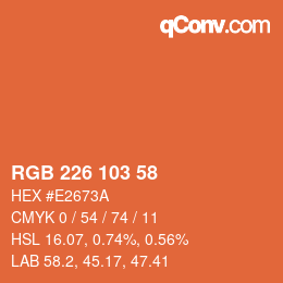 Color code: RGB 226 103 58 | qconv.com
