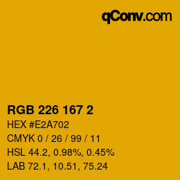Color code: RGB 226 167 2 | qconv.com