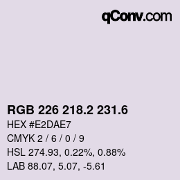 カラーコード: RGB 226 218.2 231.6 | qconv.com