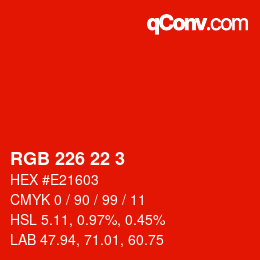 Color code: RGB 226 22 3 | qconv.com