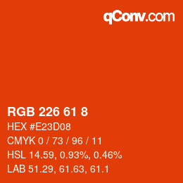 Color code: RGB 226 61 8 | qconv.com