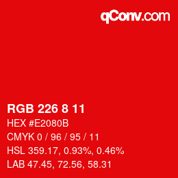 カラーコード: RGB 226 8 11 | qconv.com