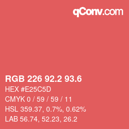 カラーコード: RGB 226 92.2 93.6 | qconv.com