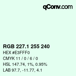 Color code: RGB 227.1 255 240 | qconv.com
