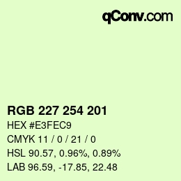Color code: RGB 227 254 201 | qconv.com