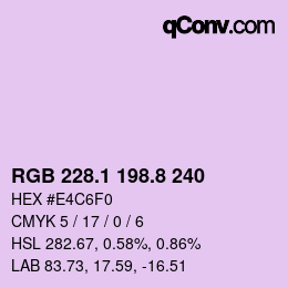 Color code: RGB 228.1 198.8 240 | qconv.com