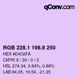 Color code: RGB 228.1 198.8 250 | qconv.com