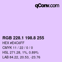 Color code: RGB 228.1 198.8 255 | qconv.com