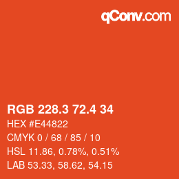 カラーコード: RGB 228.3 72.4 34 | qconv.com