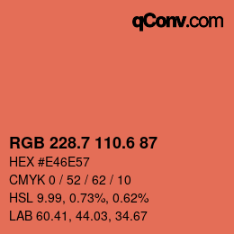カラーコード: RGB 228.7 110.6 87 | qconv.com