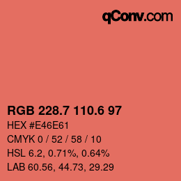カラーコード: RGB 228.7 110.6 97 | qconv.com