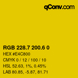 カラーコード: RGB 228.7 200.6 0 | qconv.com