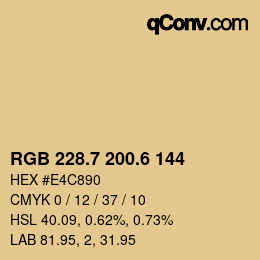 カラーコード: RGB 228.7 200.6 144 | qconv.com