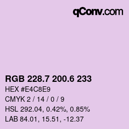 Color code: RGB 228.7 200.6 233 | qconv.com