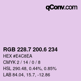 カラーコード: RGB 228.7 200.6 234 | qconv.com
