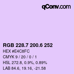 カラーコード: RGB 228.7 200.6 252 | qconv.com