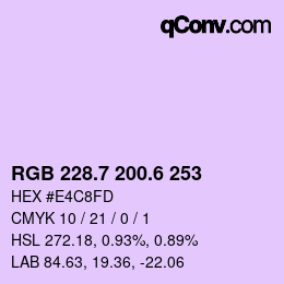 カラーコード: RGB 228.7 200.6 253 | qconv.com