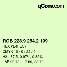 Color code: RGB 228.9 254.2 199 | qconv.com